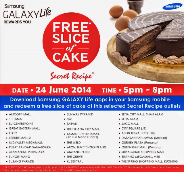 FREE CAKE WITH SECRET RECIPE WITH SAMSUNG GALAXY APPS 