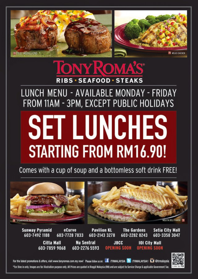 TONY ROMA'S LUNCH PROMOTION | Malaysian Foodie